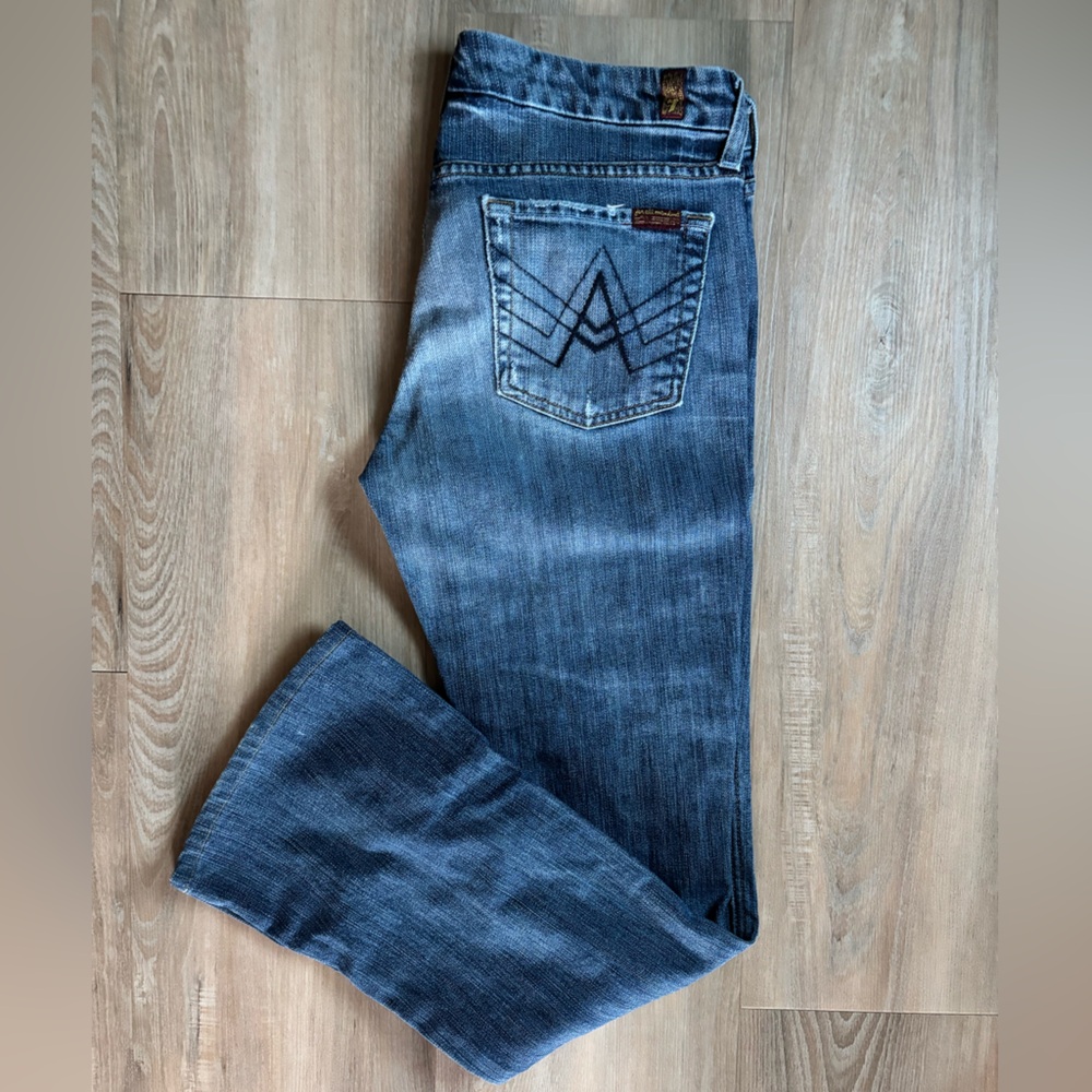 Y2K Lowrise 7 For All Mankind Dark Blue Bootcut Jeans in size 29 - Picture 1 of 7